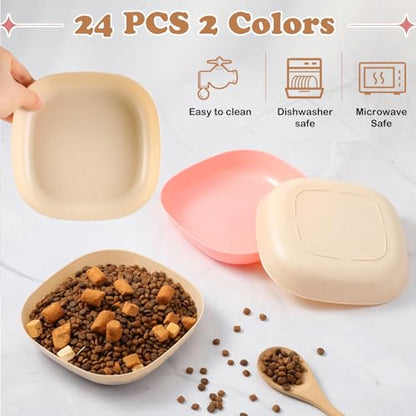 Tioncy 24 Pcs Fatigue Relief Cat Bowl 5.7 Inch Shallow Cat Food Dish Wide and Small Pet Wet Feeding Bowl for Kitten Short Legged Kitten Ferrets Feral Small Animals(Pink, Beige,Classic) - color: Pink, Beige, style: Classic
