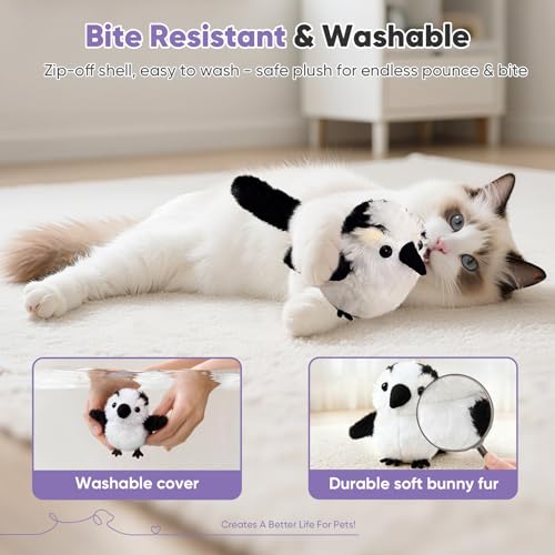 Petbobi Cat Toys Flapping Bird– Interactive Bird Cat Toy with Flapping Wings and Chirping Sounds, USB Rechargeable Motion-Activated Catnip Toy for Indoor Cats & Kittens (Non-Flying) - color: Black