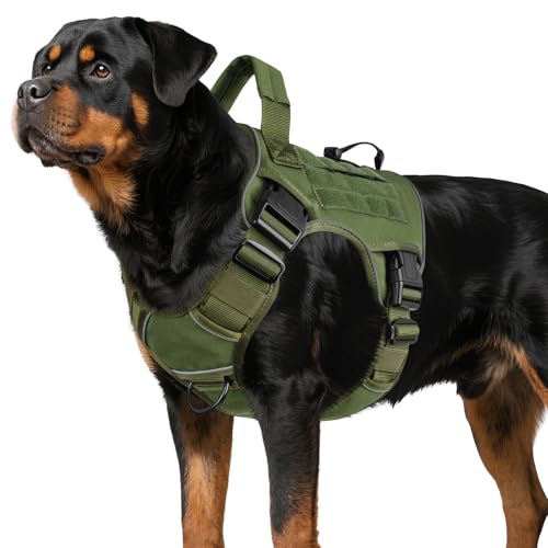 WINGOIN Green Tactical Dog Harness for Large Dogs, Heavy Duty No Pull Dog Harness with Handle, Adjustable Reflective Military K9 Big Pet Vest for Husky, Doberman, Walking, Training, Hunting (XL) - color: Green, size: XL: 70-120 lbs (Chest:29-39",Neck:21-2