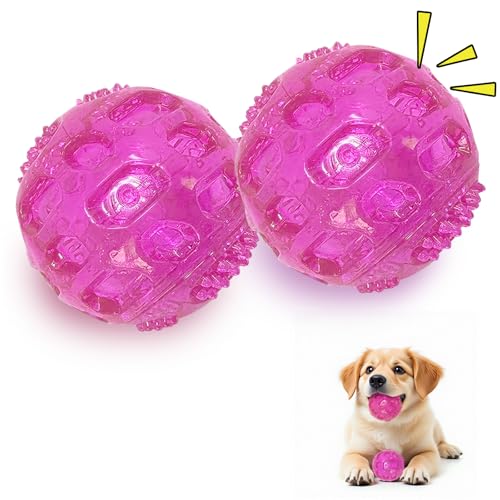 RICHIE Ultra Durable Squeaky Dog Balls 3 Inch for Large Medium Dogs, Tough Chew Toys for Aggressive Chewers, Floating Fetch Balls for Pool Play, Teeth Cleaning Dog Toys 2 Pack Red + Red - color: Red + Red