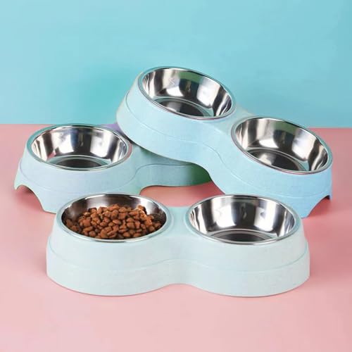Double Cat Food Bowl -Stainless Steel Bowls with Easy-to-Clean Detachable Design, Non-Slip Base, Pet Feeder for Kittens and Medium Cats (Green) - color: Green