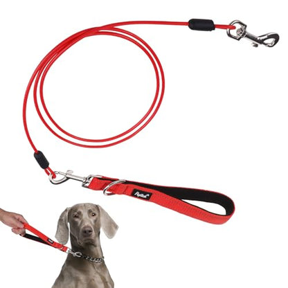 PUPTECK Chew Proof Dog Leash with Detachable Short Leashes Padded Handle Reflective, Heavy Duty Steel Cable Lead for Small Medium Large Dogs Training Walking, Red 4.9ft - color: Red