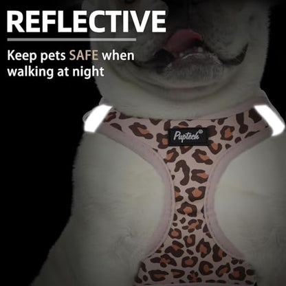 PUPTECK Dog Harness and Leash Set for Small Medium Dogs No Pull Step-in Soft Mesh Puppy Cat Vest Harnesses Reflective at Night, Brown Leopard Print, L - color: #3 LightBrown(Leopard), size: L(CHEST 18"-20", 16.5-22 lbs)