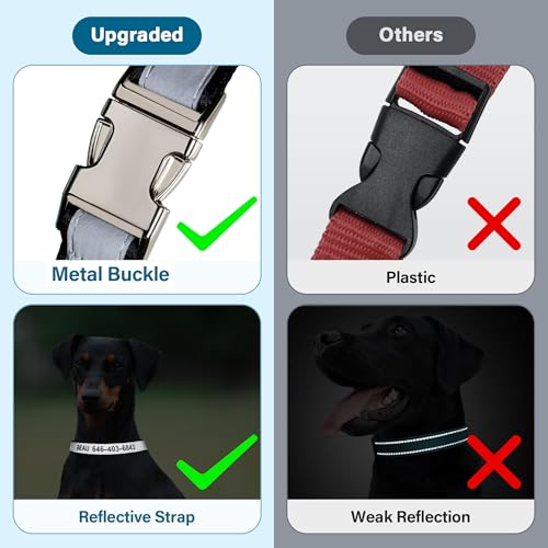 Reflective Personalized Dog Collar - Custom Embroidered Dog Collars with Pet Name and Phone Number for Boy and Girl Dogs, 4 Adjustable Sizes, XSmall,Small, Medium and Large (Metal Buckle) - color: Metal Buckle