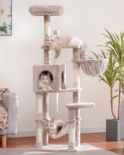 Hey-brother Cat Tree with Large Hammock, Multi-Level Cat Tower for Indoor Cats, Cat Condo with Sisal-Covered Scratching Posts and Top Perch, Muchroom MPJ050MU - color: Muchroom