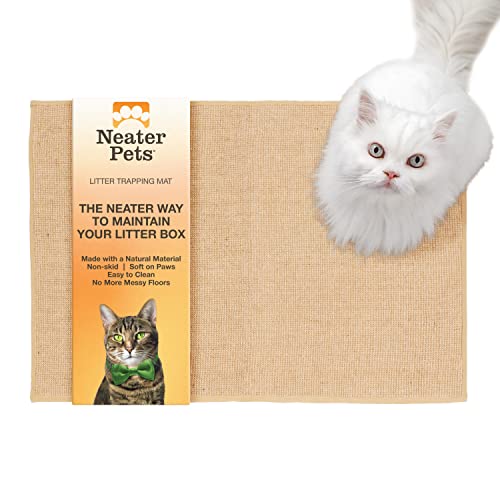 Neater Pets Jute Cat Litter Trapping Mat - Catches Spilled Litter Mess from Kitty Litter Box to Protect Floors, Soft on Cats Paws, Anti-Skid Backing, Easy to Clean, Beige, 24" x 36" - color: Beige