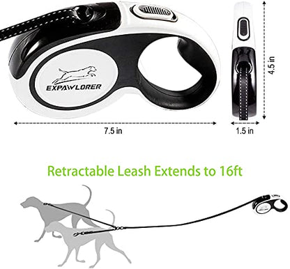 EXPAWLORER Dual Retractable Dog Leash - Double-Head Lockable Extendable Pet Leash - 16FT Reflective Nylon Ribbon - 360 Tangle-Free for Two Dogs Walking Training
