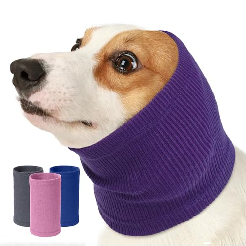 Nanaki Dog Hood Calming Ear Wrap, Quiet Headband Head Cover Dog Snood Doggy Ear Fireworks Muffs, The Grooming and Force Drying Pet Protector for Anxiety Relief Calming Doggy Head Covers for Noise - color: Purple, size: Small