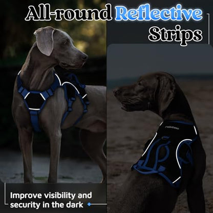 rabbitgoo Escape Proof Dog Harness Large Dogs, Soft Padded Full Body Pet Harness, Reflective Adjustable No Pull Vest with Lift Handle and Leash Clip for Walking Hiking Training, Blue & Black, M - color: Blue & Black, size: Medium (Pack of 1)