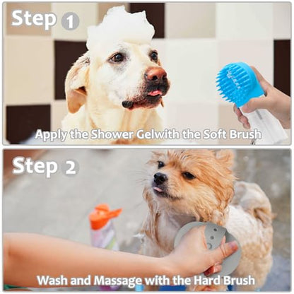 (6 Pcs) ELEGX Pet Grooming Bath Massage Brush with Soap and Shampoo Dispenser Soft Silicone Bristle for Long Short Haired Dogs Cats Shower (Deep blue kit) - color: Deep blue kit