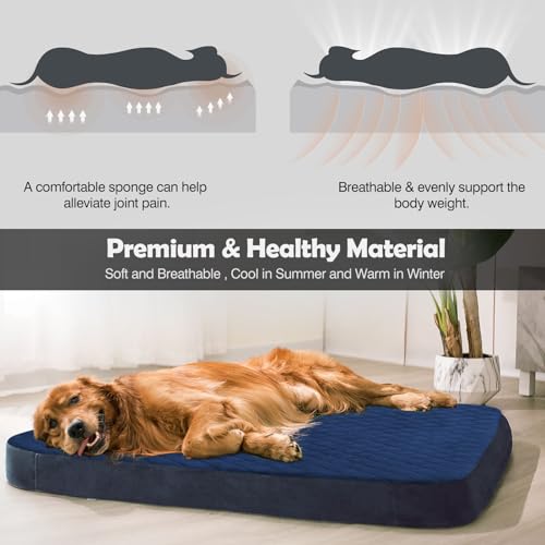 Large Dog Bed, Orthopedic Foam Big Dog Bed Mattress, 40 inch Joint Relief Pet Sleeping Beds, Non Slip Bottom with Removable Washable Cover, Dark Blue - color: Dark Blue, size: 40.0"L x 35.0"W x 3.5"Th
