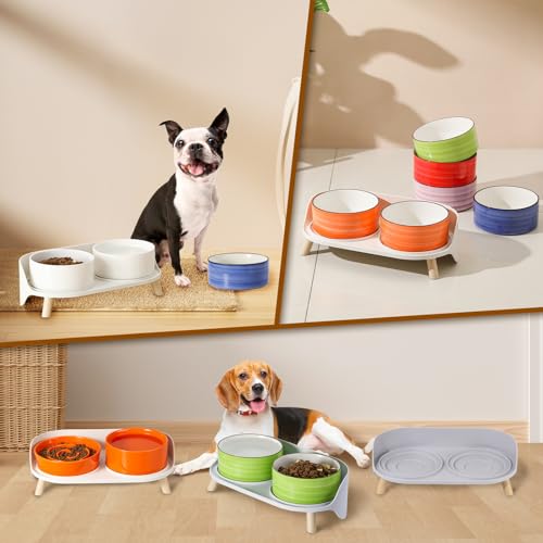 Raised Dog Feeder Bowl Stand - Elevated Dining Table for Small and Medium Dogs and Cats - Fits Food and Water Dish up to 6" Diameter - Grey (Bowls Not Included) - color: Grey, size: Medium