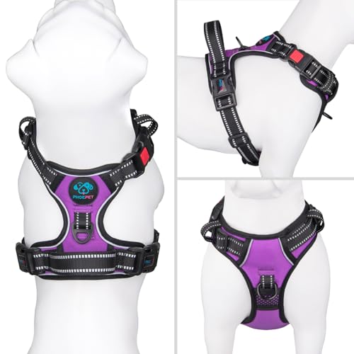 PHOEPET No Pull Dog Harnesses for Small Dogs Reflective Adjustable Front Clip Vest with Handle 2 Metal Rings 3 Buckles [Easy to Put on & Take Off](S, Purple) - color: Purple, size: Small