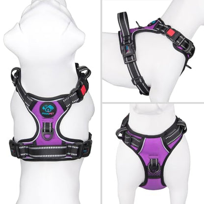 PHOEPET No Pull Dog Harnesses for Small Dogs Reflective Adjustable Front Clip Vest with Handle 2 Metal Rings 3 Buckles [Easy to Put on & Take Off](S, Purple) - color: Purple, size: Small