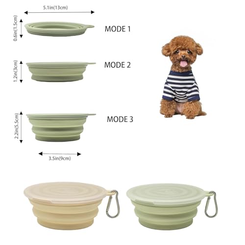 Small Collapsible Dog Bowl 12oz,2 Pack Portable and Foldable Pet Travel Bowls with 2 Carabiners & Lids for Dogs Cats and Small Animals (Macaron Yellow+Green, 350ml)