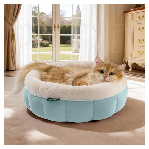 BALANCE Cat Beds for Indoor Cats, Washable Round Cat Bed, Cute Kitten Bed with Anti-Slip Bottom for Kitty and Puppy, 18 Inches, Dream Blue - color: Dream Blue, size: 18"L x 18"W x 6.5"Th