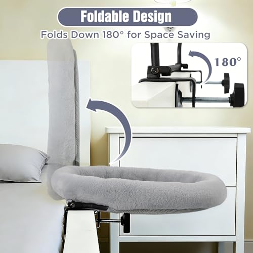 IPOW Heavy Duty Steel Frame 180°Rotating Cat Bedside Bed Semi-Circular Cat Bed for Bedside, Soft Faux Rabbit Fur Material, Suitable for Various Desktops-Maximum Hold Up to 40lb - color: gray