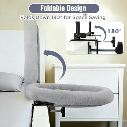 IPOW Heavy Duty Steel Frame 180°Rotating Cat Bedside Bed Semi-Circular Cat Bed for Bedside, Soft Faux Rabbit Fur Material, Suitable for Various Desktops-Maximum Hold Up to 40lb - color: gray