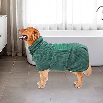 Geyecete Pineapple Grid Fast Drying Super Absorbent Dog Cat Bath Robe Towel - Green - S - color: Green(Pineapple grid), size: Small