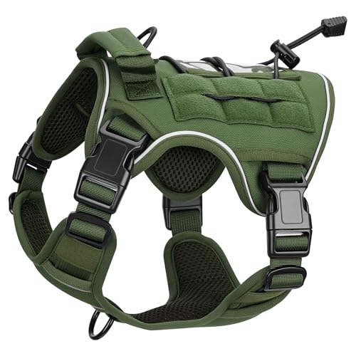 Heavy-Duty Tactical Dog Harness for Large Dogs, No Pull Adjustable Reflective Pet Vest with Molle System, K9 Military-Grade Control for Service Training, Outdoor & 10+ Breeds, Green, Small - color: Green, size: S: Neck: 14-19'', Chest: 20-26''