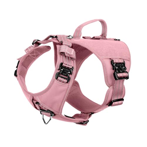 ICEFANG GN8 Tactical Dog Harness for Large Sized Dogs,Full Metal Buckles,Reflective in Training Walking K9 Dog Vest,No-Pull Front Leash Clip,Adjustable Pet Harness (Pink, L (Pack of 1)) - color: Pink, size: Large (Pack of 1)
