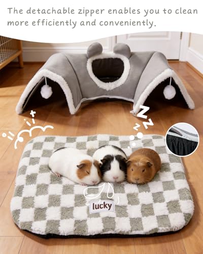 Extra large Guinea Pig Hideout Tunnel, 3-Cave Small Animal Tunnel for Play Tube Toys Mat, Pet Tunnel for Dwarf Rabbits Bunny Chinchillas Hamsters Hedgehogs Ferrets, Brown, 22.05" × 16.14"× 5.51"