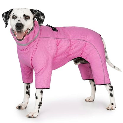 Four Legged Dog Winter Coat for Small Dogs, Warm Puppy Onesie Clothes Christmas, Reflective Turtleneck Dog Jacket with Buckles & D-Rings, Puffer Cold Weather Coat Zipper - color: Pink, size: Medium