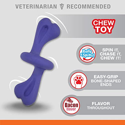 Nylabone Engaging Power Chase 'N Chew Toy for Dogs, Rolling & Spinning Interactive Dog Toys for Aggressive Chewers, Purple, Bacon Flavor, Large - Up to 50 lbs, 1 Count
