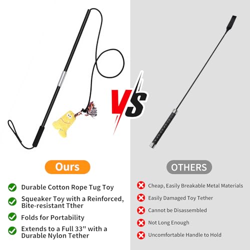 Flirt Pole for Dogs Heavy Duty - Dog Chase Toy with Squeak Toy & Braided Rope, Upgraded XL Carry Bag, Lightweight Interactive Wand for Small Medium Breeds, Indoor & Outdoor Training