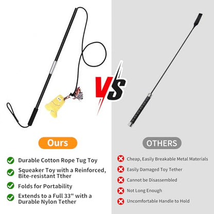 Flirt Pole for Dogs Heavy Duty - Dog Chase Toy with Squeak Toy & Braided Rope, Upgraded XL Carry Bag, Lightweight Interactive Wand for Small Medium Breeds, Indoor & Outdoor Training
