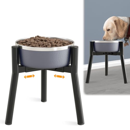 SHAINFUN Adjustable Dog Bowl Stand, Tall Elevated Feeder for 7-10.6" Bowls, Metal Single Raised Holder, 11" Tall (Bowl Not Included) - color: Black-HM, size: Height: 11", Width: 7-10.6"