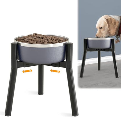 SHAINFUN Adjustable Dog Bowl Stand, Tall Elevated Feeder for 7-10.6" Bowls, Metal Single Raised Holder, 11" Tall (Bowl Not Included) - color: Black-HM, size: Height: 11", Width: 7-10.6"