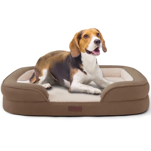 Soft Touch Orthopedic Dog Bed for Large Dogs with Faux Fur Top, Waterproof Pet Couch Bed with Removable Washable Cover and Supportive Foam Filling (Brown, Large) - color: Brown, size: L (35"x25")
