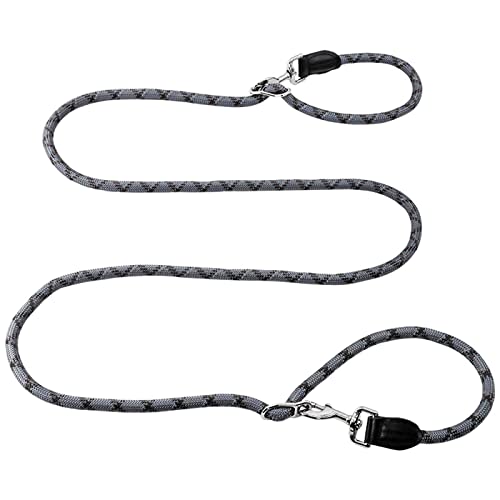 Hands Free Dog Leash(8.5ft), 8 in 1 Multifunction Nylon Double Leash for Dogs,1.2cm Adjustable Waist with Reflective Stitching for Training -Grey - color: Grey