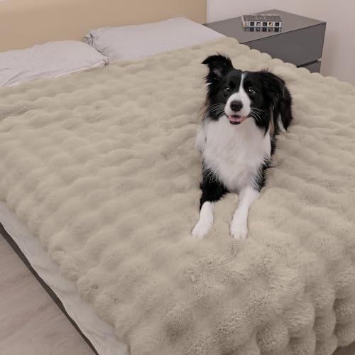 Paw Inspired Waterproof Dog Blanket, Soft Faux Fur Throw with Fur-Resistant Fleece, Washable Pet Blanket, Waterproof Protection for Couch, Bed, Furniture, Crate, Car (80x60, Tan) - color: Tan, size: 80x60"