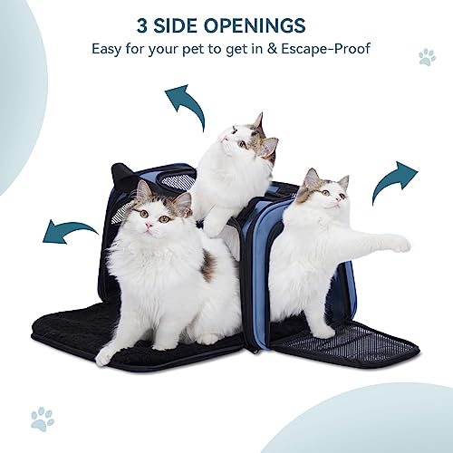 PETSFIT Pet Carrier, Dog Carrier Airline Approved, Collapsible Soft Sided TSA Approved Pet Carrier for Small and Medium Cats, Puppies Up to 12 Lbs, Cat Travel Carrier, Blue - color: Blue, size: Medium