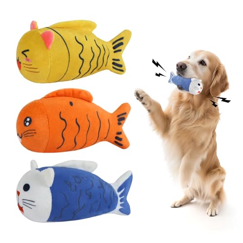 lilfrd Squeaky Dog Toys for Small Dogs & Puppy – 3 Pack Fish Crinkle Squeak Pet Toys for Interactive Play, Boredom Relief & Teeth Cleaning - style: Fish