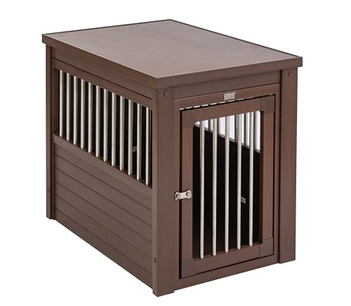 New Age Pet ECOFLEX InnPlace Dog Crate & End Table, Furniture-Style Indoor Kennel for Crate-Trained Dogs, Stainless Steel Spindles, 10-Year Warranty. 4 Colors, 4 Sizes - color: Brown, size: 29.5"L x 21.1"W x 25.2"H