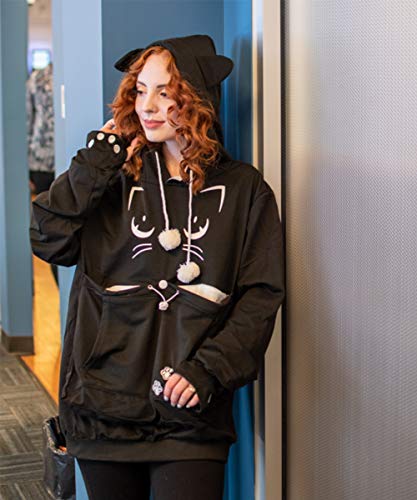 ALYC Unisex Hoodies Pet Holder Cat Dog Kangaroo Pouch Carries Pullover with Cat Printing Sweatshirt (Black, L) - color: Black, size: Large