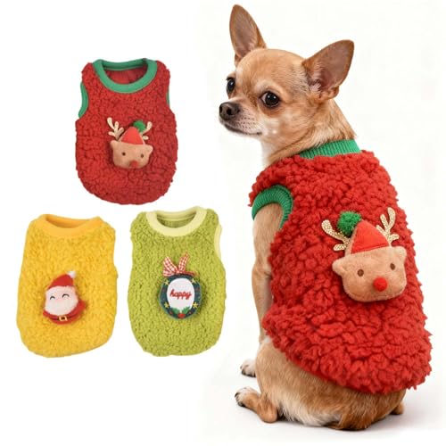 FLAdorepet 3 Packs Christmas Teacup Dog Cat XXS Clothes for Chihuahua Yorkie,Winter Warm Fleece Puppy Pet Clothes Sweater Shirt Vest for Mini Newborn Extra Small Dogs (Christmas, XXXS(Pet Under 1LBS)) - color: Christmas, size: XXXS(Pet Under 1LBS)