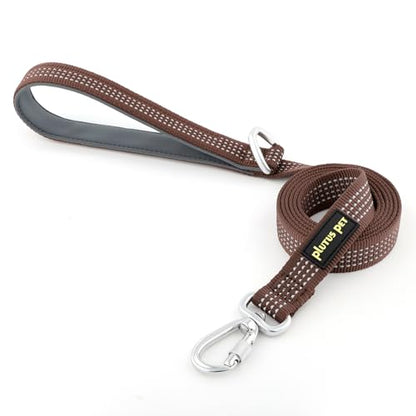 Plutus Pet Heavy Duty Dog Leash with Lockable Aluminum Carabiner, 4/6 Feet Long, Double-Sided Reflective Nylon, Padded Handle, for Puppy, Small, Medium and Large Dogs (Chocolate, 4/5" x 4') - color: Chocolate, size: 4/5" x 4'
