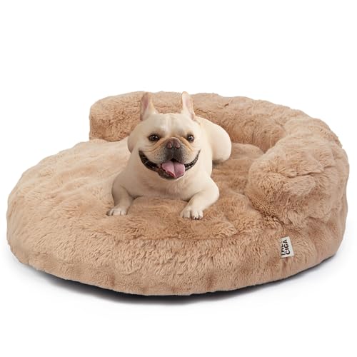 EHEYCIGA Dog Bed Medium Size Dog, Fluffy Small Dog Couch with Removable Washable Cover, Bolster Pet Sofa, Waterproof and Non-Slip, 30" x 30"x 8.5", Camel - color: Camel, size: 30"L x 30"W x 8.5"Th