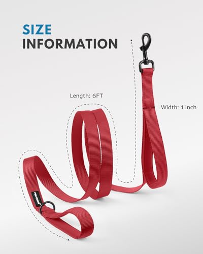 Dog Leash 6FT - Heavy Duty Dog Leash with Traffic Padded Double Handles - Safety Control Traning Leash for Large Medium Dogs - color: Red