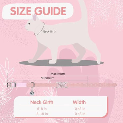 BINGPET Diamond Cat Collar,Adjustable Soft Velvet Leather Safe Kitten Collar with Crystal Heart Charm and Bells,Girl Boy Bling Stylish Cat Collars with Safety Elastic (Pink, Neck Girth 8"-10") - color: Pink(Heart), size: Neck Girth 8"-10"