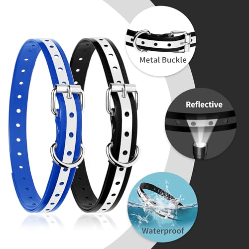 Shock Collar Replacement Strap 2-Pack - Compatible with Jugbow, Garmin, Patpet | 3/4 Inch Adjustable TPU Collar for Dogs | Waterproof & Reflective Design for Training, Walking - color: Black and Blue