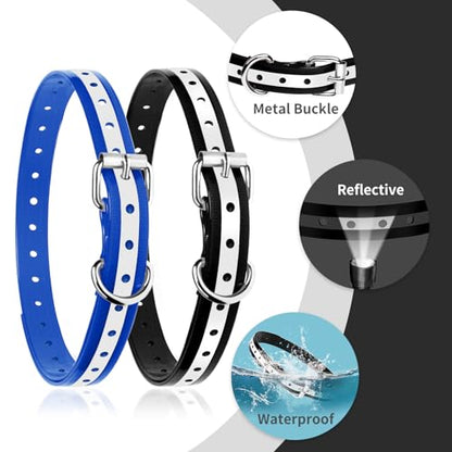 Shock Collar Replacement Strap 2-Pack - Compatible with Jugbow, Garmin, Patpet | 3/4 Inch Adjustable TPU Collar for Dogs | Waterproof & Reflective Design for Training, Walking - color: Black and Blue
