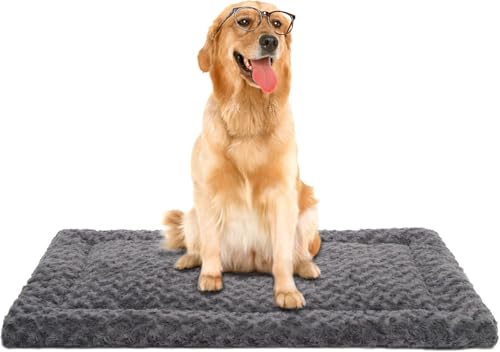 Washable Dog Bed Reversible Dog Beds for Crate Soft Fluffy Kennel Pad Anti-Slip Pet Sleeping Mat for Large Jumbo Medium Small Dogs (Grey, 42.00" x 28.00" x 1.50") - color: Grey, size: 42.00" x 28.00" x 1.50"