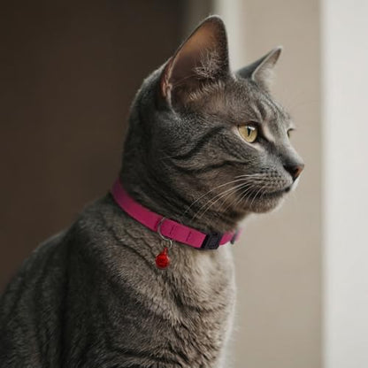 Breakaway Cat Collar Leather with Removable Bell - 13 Colors Available - Soft Adjustable Girl Boy Safety Lightweight Pet Kitten Collars Pink Brown Blue Green Red Orange Black (Pink) - color: Pink