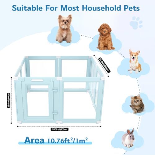 DIY Clear Acrylic Dog Playpen Indoor, Transparent Easy Cleansing Puppy Fence with Suction Cup, Easy-Assemble Indoor Whelping Crate for Small Puppies (23.6" H, 8PCS), Blue - color: Blue, style: 8PCS