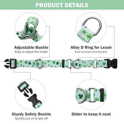 Hikiko St Patrick's Day Martingale Collar for Dogs with Quick Release Buckle Nylon Adjustable Dog Collars Pet Gift Walking Training（Clovers,Large） - color: Clover, size: Large
